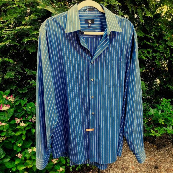 Calvin Klein Mens Pinstripe Cotton Dress Shirt - Picture 1 of 3